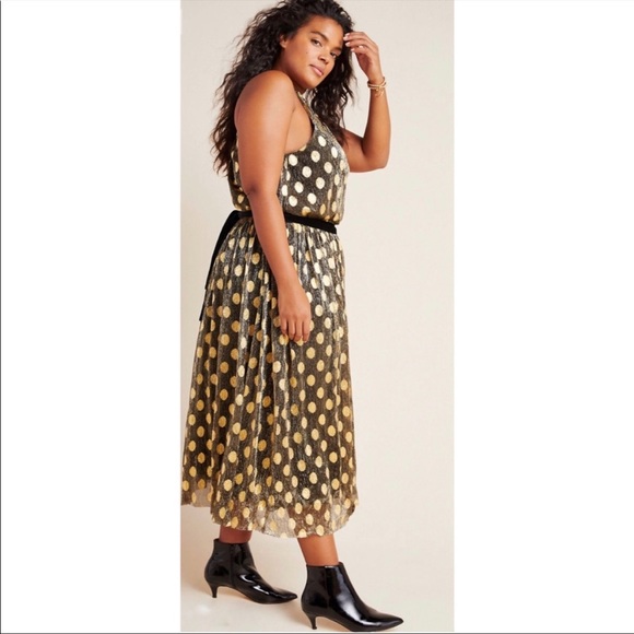 Anthropologie Sunday in Brooklyn Gold Confetti Halter Midi Dress 1x - Picture 5 of 5